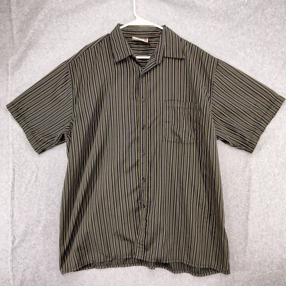 Bklyn Unltd Co. Shirt Men XL Short Sleeve Striped Button Up Black Striped Summer - Picture 1 of 10